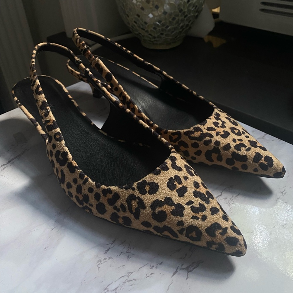 Felina Leopard Suede Pointed- Toe Kitten Heel Pumps